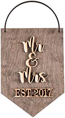 Mr and Mrs EST 2017 Decorative Hanging Sign Wall Decor--Perfect Wedding Photo Prop!!! (Small, Dark Stain)
