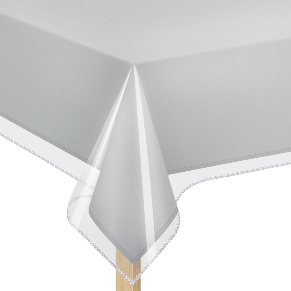 Photo 1 of Elaine Karen Clear Plastic Table Cover Protector 100% Waterproof Table Protector Crystal Clear Plastic Tablecloth Cover for Dining Table Heavy Duty Vinyl, 54" x 84" Rectangle