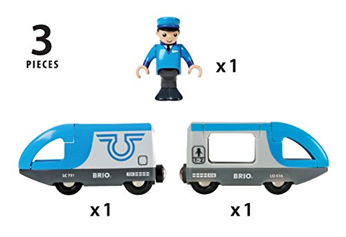 Blauer Reisezug (Batterielok) - Eisenbahnzubehör Holzeisenbahn, Spielzeug ab 3 Jahre – Bild 4