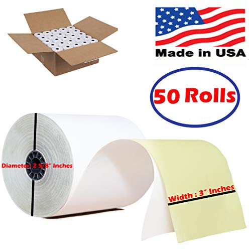 Two ply carbonless rolls, 3 x 95 feet Carbonless White/Canary, 50 Rolls Per Carton Made in USA From BuyRegisterRolls