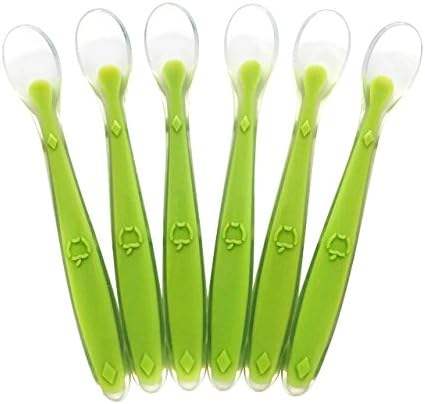TWO FAWNS Baby Spoons - Silicone Baby Spoon - BPA Free - Soft for Tender Gums and Teething - Self Feeding Spoon Utensil - Lead Free - PVC Free - (6 Pack) Green Apple