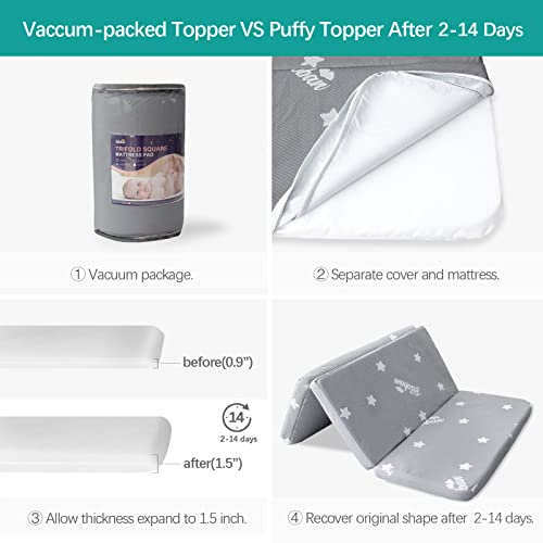 Trifold Pack and Play Mattress Topper 38" x 26" Compatible with Graco