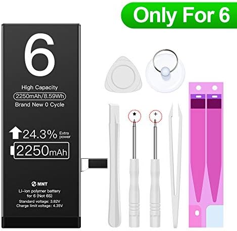 ZMNT Battery for iPhone 6, 2250mAh High Capacity Li-ion Replacement Battery with Complete Repair Tool Kit and Instructions - 365 Days Warranty (Only for iPhone 6)