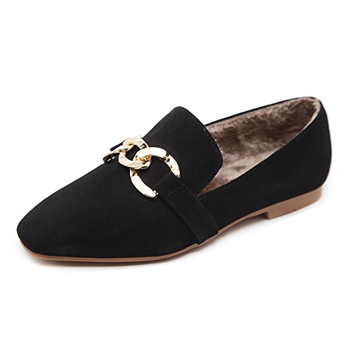 Meeshine women s faux suede slip-on loafers buckle fur lined sli…