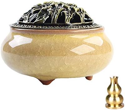 Zaoniy Ceramic Home Incense Burner with Fireproof Cotton,Porcelain Incense Holder,Porcelain Charcoal Censer for Use with Resin Granular Powder Cone or Coil Incense (Yellow)