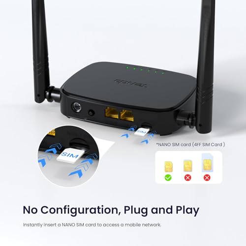 Tenda Router 4G SIM - Mobile WiFi Router 3G/4G Wireless Band 2.4 GHz, LTE Cat4, Fast Ethernet LAN/WAN Port, 2 * 4dBi External Antenna, NANO SIM Card, Plug and Play, 4G03 Pro