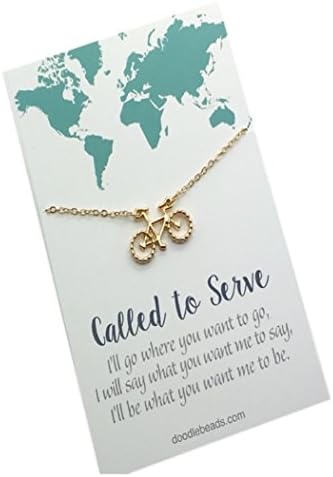 Doodle Beads Bike Necklace Vintage, Called to Serve, Sister Missionary Gift with 16"-18" adjustable chain.