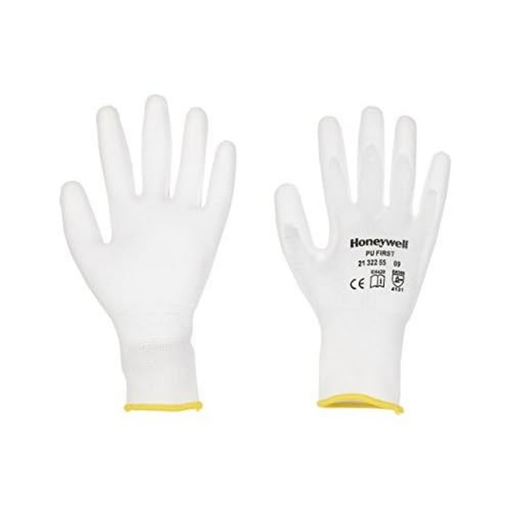 Honeywell 2132255-10 PU First Gloves, 100% Nylon Knitted, White, PU Coating on the Palm and Fingers, Used for Fine Handling or Under Glove, Size 10 (Pack of 10 Pairs)
