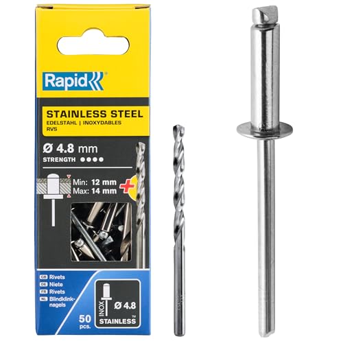 Rapid Rivets Stainless Steel Including Drill Bit, 4.8 x 18 mm, 5000397 - 50 Pieces