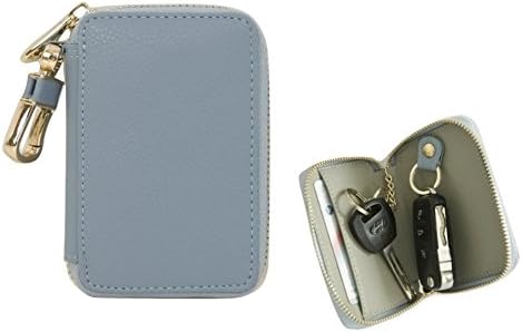 Genuinie Leather Smart Car Home Key Holder Waller Keychain Card Case Zipper Waller Purse (Sky Blue)