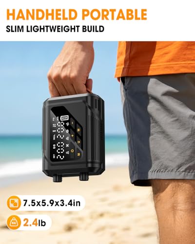 Dual Power Paddle Board Pump, Rechargeable & 12V Electric SUP Pump with Auto-Off, 20 PSI Dual-Stage Inflate/Deflate Air Pump, LED Display, 7 Nozzles for SUP, Kayaks & Inflatables