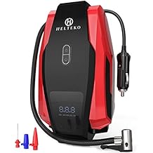 Helteko Portable Air Compressor Pump 150PSI 12V - Digital Tire Inflator - Auto Tire Pump with Emergency Led Lighting and Long Cable for Car - Bicycle - Motorcycle - Basketball and Others