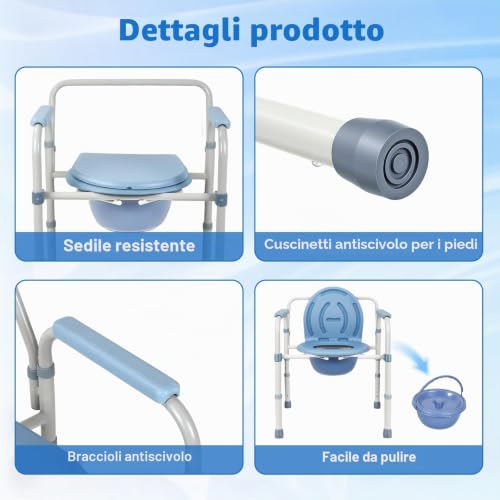Elderly Portable Elderly Portable Adult Toilet Chair 5 Adjustable Heights, Portable Adult Toilet, Elderly Toilet Chair with Bucket/with Armrests for Pregnant Women with Disabilities (250 kg)