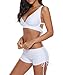 Century Star Women Push Up Athletic Two Piece Bikini Set Deep V Neck Halter Back with Boyshort Swimsuit Vintage Bathsuit