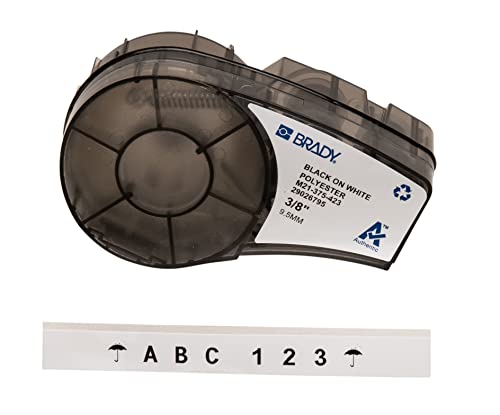 Brady Polyester Label Tape for Label Printers M210 & M211 – Industrial Multi-Purpose Labels for Harsh Environments – Black on White (9.53 mm x 6.4 m) – M21-375-423