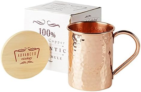 Advanced Mixology Moscow Mule 100% Pure Copper Mug 16 Ounce with Artisan Hand Crafted Wooden Coaster (Classic)
