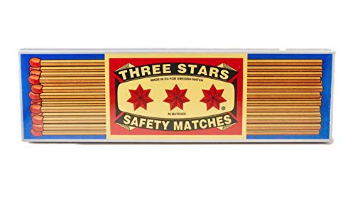 Three Stars Safety Matches, Strike-On-Box, Extra Long Matches, 40 Sticks