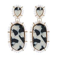 Outeck Bohemian Earrings for Women Rhinestone Geometric Oval Dangle Earrings Lightweight Statement Jewelry (Black)