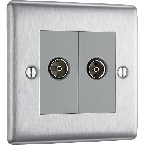 BG Nexus en métal prise coaxiale 2 Gang en acier brossé