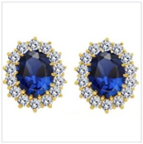 Crystal Post Oval Stud Earrings Swarovski Element Gold Tone Sapphire Blue