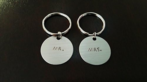 Newly Weds Mr and Mrs Matching key chain set Gift Handstamped Key Chain Fob Ring