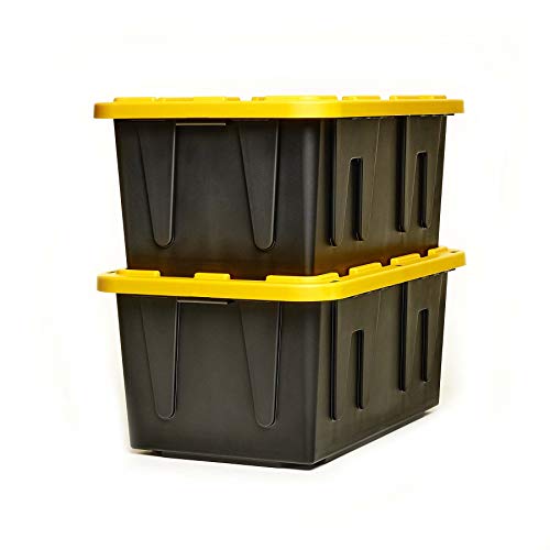Homz Tough Durabilt Tote Box, 27 Gallon, Stackable, 2 Pack, Black