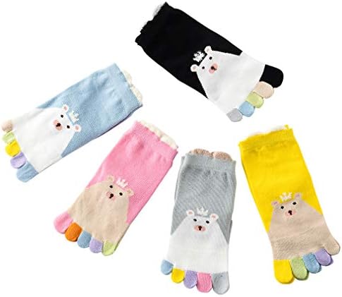 Ajaflowers 耳付きクマ柄 5本指ソックス 5本指靴下 おしゃれ 子供 靴 キッズ 靴下 ソックス ベビー 赤ちゃん くまちゃん 5足セット 通園 通学 抗菌 通気性 Aja 304