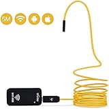 Wireless Endoscope, Wrcibo Semi-rigid WiFi Borescope Inspection Camera HD 16.4 ft/ 5M Long with 6 Adjustable LED Lights for Android and IOS Phones iPhone Samsung Tablet Laptop