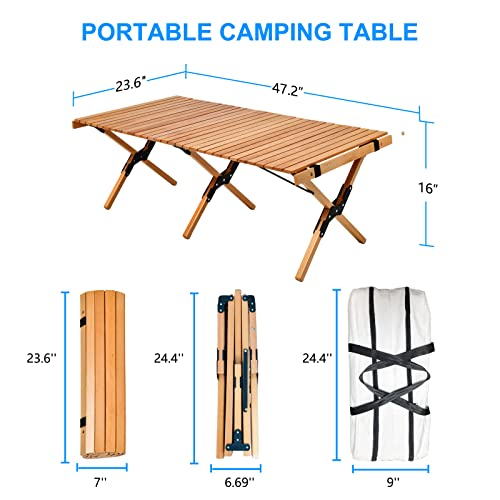 4ft Low Picnic Table Foldable, Balee Low Height Portable Wooden Beach