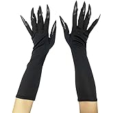 Zhzrche Halloween Paw Claws Gloves with Nails Fingernails Black Party Glove for Cosplay Carnival