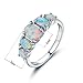 VOLUKA 18K White Gold Opal Ring for Girl and Women (Prong-Setting 5pcs of Amazing Fire Opals) Size 5 6 7 8 9 10