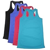 Semath Women's Basic Soft Fancy Breathable Sleeveless Racerback Crop Tank Top, Black/Aqua/Blue/Crimson, X-Large