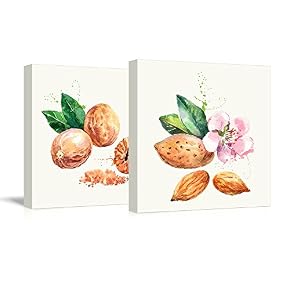 2 Panel Square Nutmeg and Almond Watercolor Fruits...