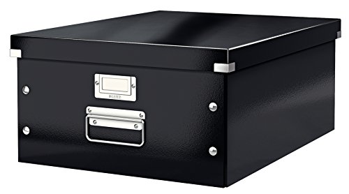 Leitz, Boîte de rangement Click & Store, Format large A3 (36,9 x 20 x 48,2 cm), Pour l'organisation des objets de la maison et du bureau, Montage bouton pression, Carton recyclé à 84%, Noir, 60450095