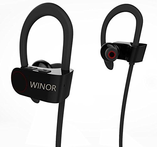 WINOR Bluetooth Earphones Wireless Sports Headphones Noise Cancelling Headsets IPX5 Waterproof Earbuds V4.1 Built-in Clear Bass &amp; HD Stereophones Black [ Presented iPhone-Cable and Car-Charger]