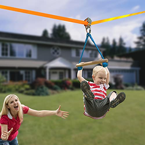 hooroor Slackline Pulley with 52FT Zip Line, Monkey Bar, Ninja