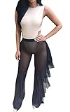 Women's Sexy See Through Sheer Capri Leggings High Waisted Cover-Up Beach Pant (US 2-4 / Label S, Black)