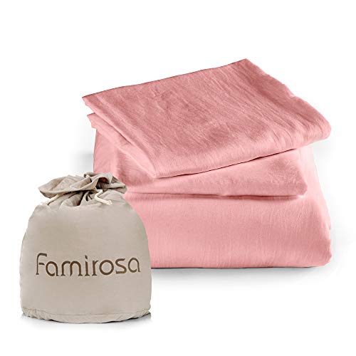 Duvet Cover Queen, 100% Washed Cotton, Linen Like Soft Breathable Durable Bedding Duvet Cover Set, 3-Pieces, Ultra Soft and Easy Care, Simple Style Home Bedding Set 2019 New(3-Piece, Queen, Pink)