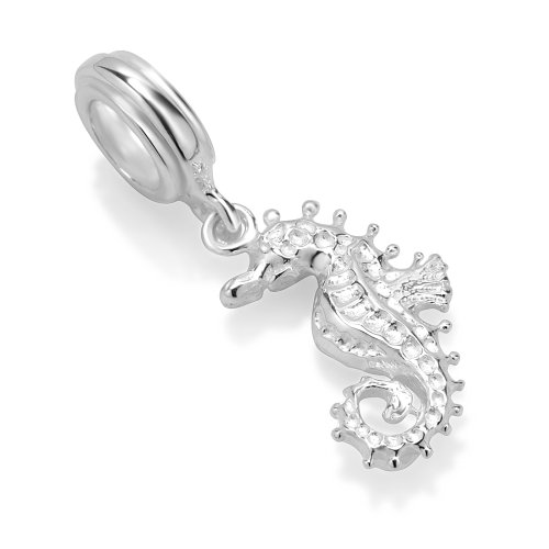925 Sterling Silver Seahorse Dangle Bead Charm