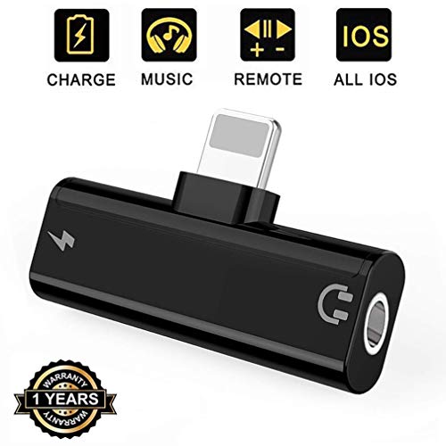 Headphone Adapter for iPhone 7 Earphone Aadapter Dongle 3.5 mm Jack Splitter for iPhone 8 /8Plus/7/7Plus/X/XS/XR Converter Music & Charge Headset Jack AUX Audio Cable Accessories Support iOS 12 Black