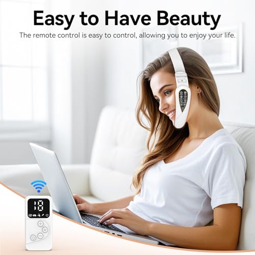 V-Face Shaping Massager Electric, EMS Facelifting Dispositivo 5 Modos 5 Niveles de Intensidad Azul Lámpara de Luz Roja Masajeador Facial Masajeador Facial V Shape Face Doppelkinn Reductor con Mando