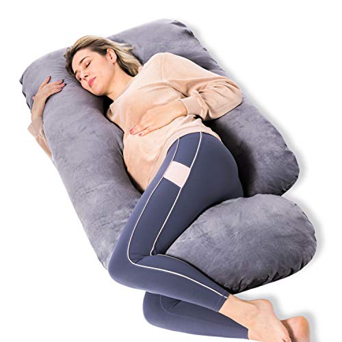 momcozy almohada de embarazo, almohada de maternidad de cuerpo completo en forma de u con funda extraíble, almohadas de embarazo de 57 pulgadas para dormir, gris