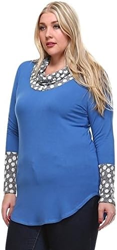 Womens Plus Size Long Sleeve Cowl Neck Sweaters Top with Polka Dot Detail - 2X