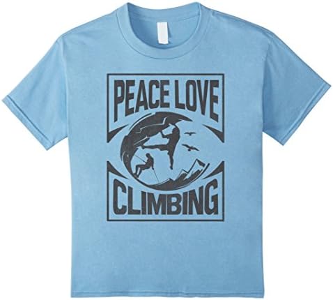 Kids Rock Climbing T-Shirt Peace Love Climbing Rock Mountain Tee 4 Baby Blue
