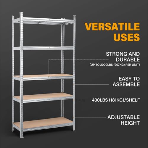 MasterSpec 2PCS 5-Tier Garage Shelving, Heavy Duty Steel Storage Rack with Boltless Assembly & Adjustable Height, 60"x28"x12" Storage Shelves for Garage, Warehouse, Basement