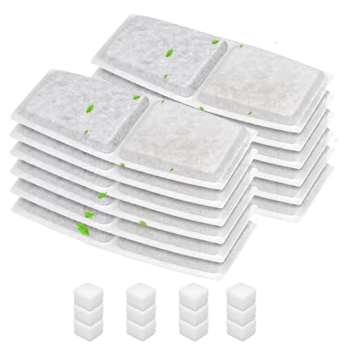 12 Filtros para Fuente de Agua para Gatos, Compatible con Pliera W01SP 3.2L, Incluye 12 Filtros de Carbón Activado y 12 Filtros de Espuma para Bomba de Agua