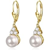 LOIPURI Pearl Dangle Earrings for Women - 925 Sterling Silver Rhodium Plated /14K Gold Plated Drop Earrings White/Black Pearl Dangling Wedding Jewelry Birthday Gifts for Women