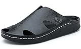 Odema Men's Leather Closed Toe Cut-Out Slip-On Flat Sandals Shoes