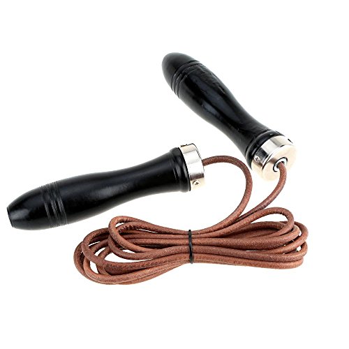 2.8m Wood Handle and Leather Rope Fitness Speed Aerobic Exercise Skipping Jump Rope - Thumbnail 3