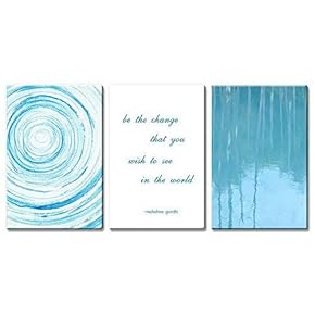 3 Panel Abstract Blue Circles and Tree Reflection...